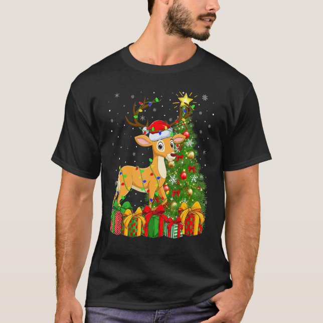 Camiseta Deer   Xmas Holiday Santa Deer Christmas Tree (Anverso)