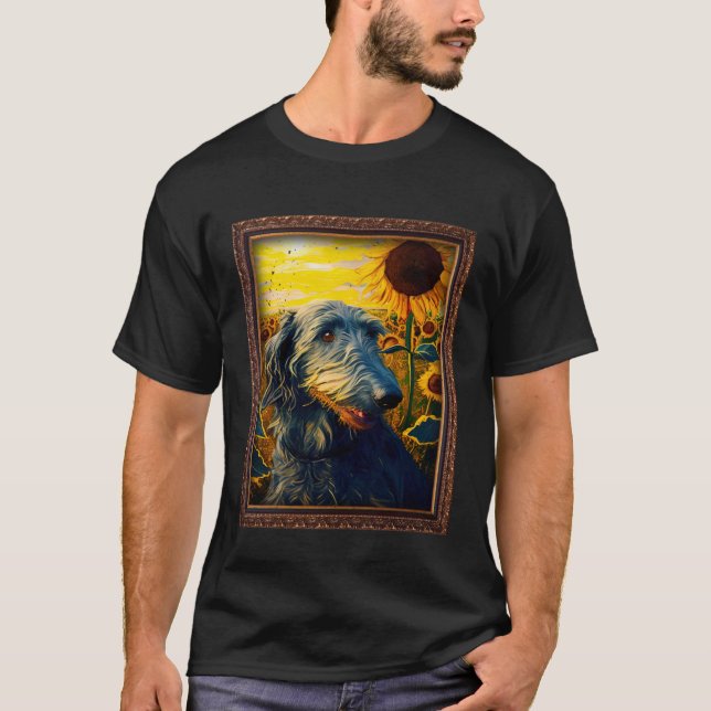 Camiseta Deerhound Pintando Flor De Girasol De Escocia (Anverso)