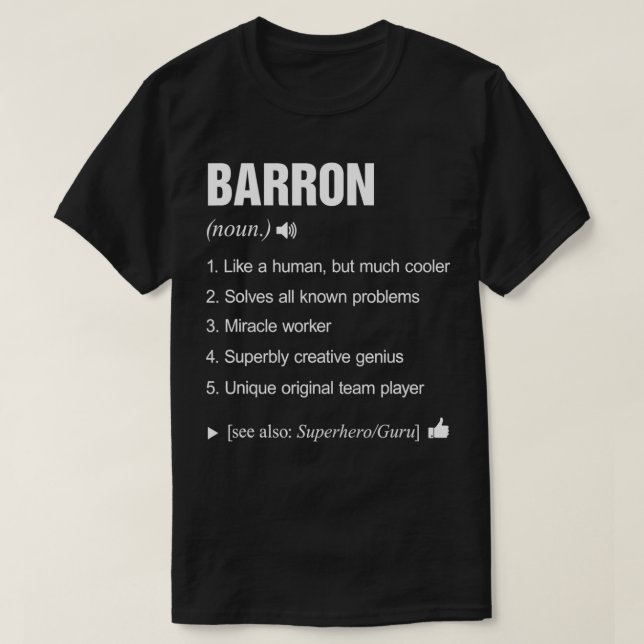 Camiseta Definición de nombre de Barron significa diversión (Diseño del anverso)