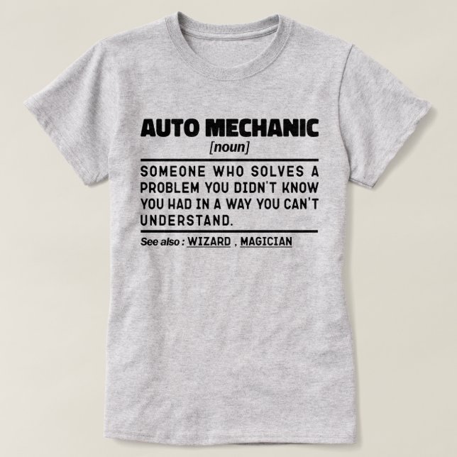 Camiseta Definición de sustantivo de mecánico de automóvile (Diseño del anverso)