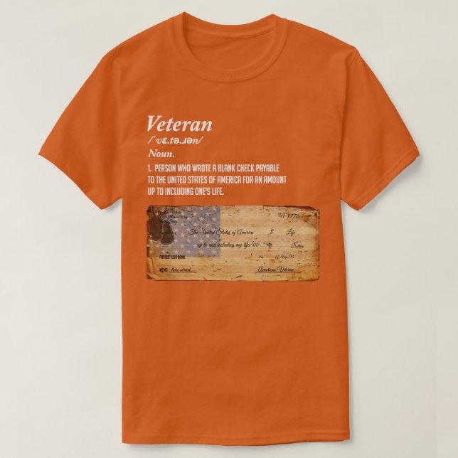 Camiseta Definición de Veterano Patriótico Veterano Comprob (Diseño del anverso)