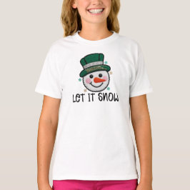 Camiseta Deja que nieve, muñeco de nieve de ganchillo falso