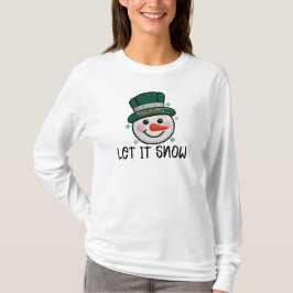 Camiseta Deja que nieve, muñeco de nieve de ganchillo falso