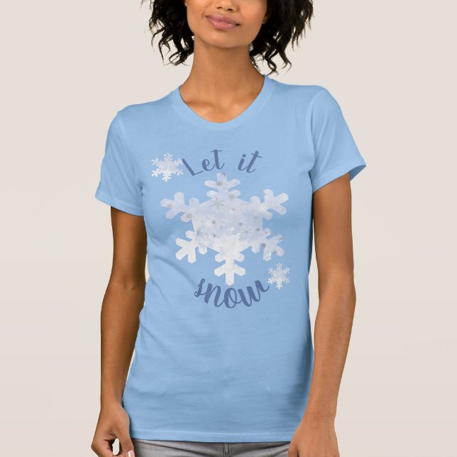 Camiseta Dejar que neve Text Cute copos de nieve en azul (Anverso)