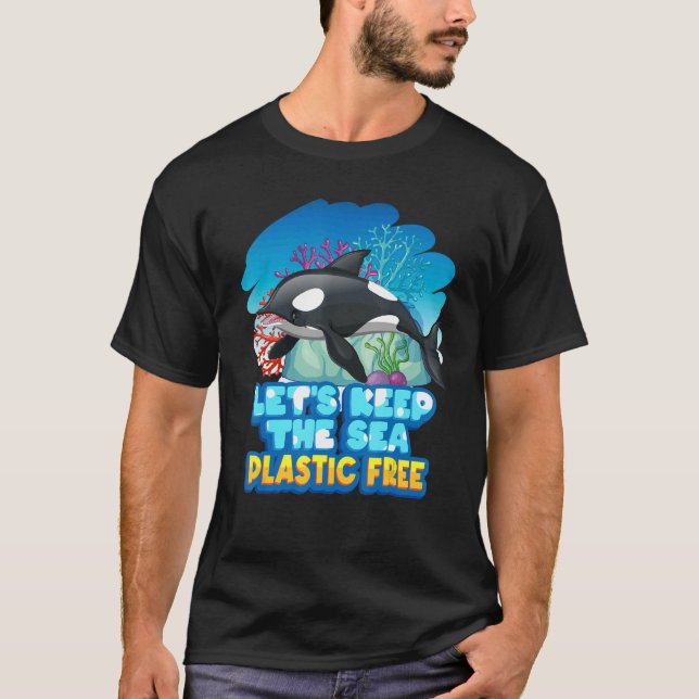 Camiseta Dejemos a la ballena orca del mar libre de plástic (Anverso)