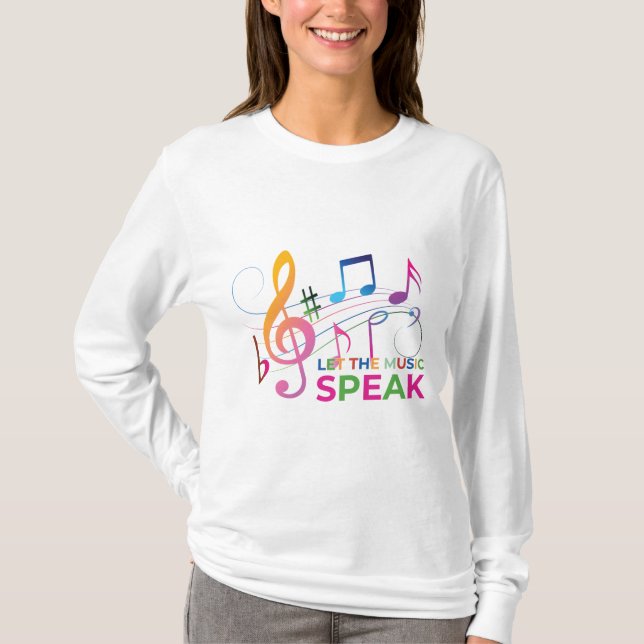 Camiseta Dejemos que la música hable, notas musicales (Anverso)