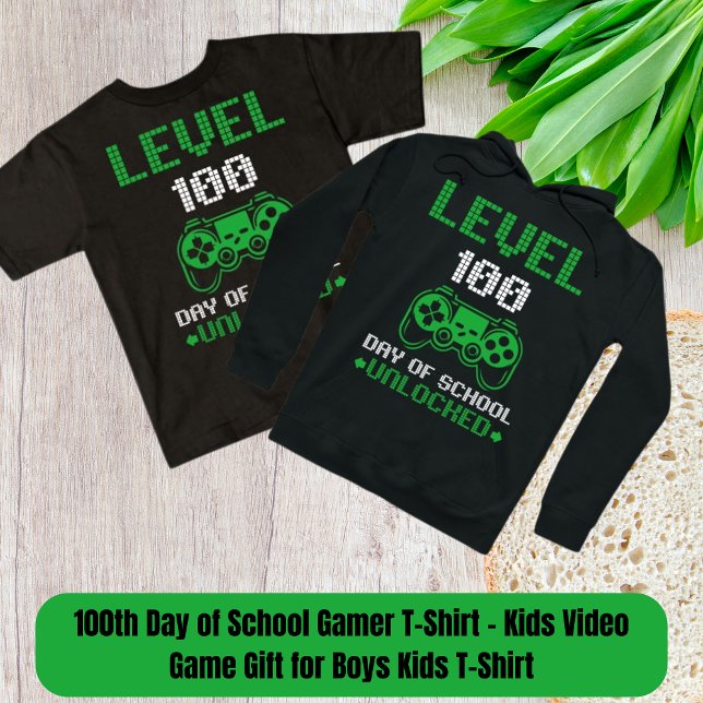 Camiseta del 100° Día del Jugador Escolar - Video  (100th Day of School Gamer T-Shirt - Kids Video Game Gift for Boys Kids T-Shirt)