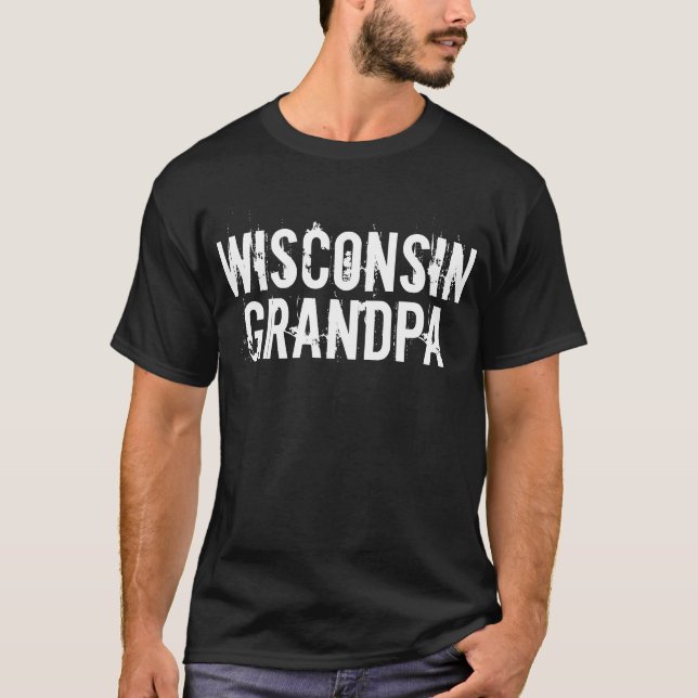 Camiseta del abuelo WISCONSIN con letras angustiad (Anverso)