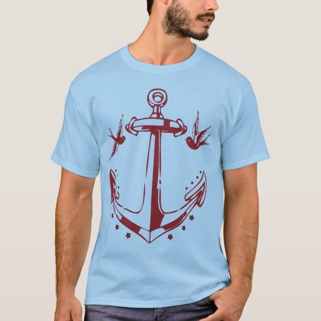 Camiseta del ancla y del gorrión del tatuaje del (Anverso)