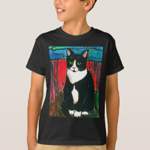 Camiseta del arte del diseño del vitral del gato