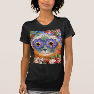 Camiseta del arte del gato de la flor de Wain del