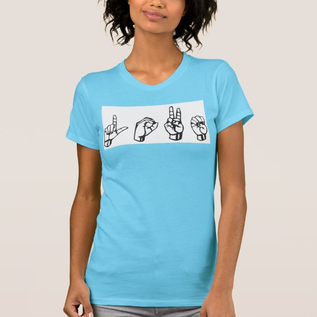 Camiseta del azul del ASL del amor (Anverso)