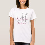 Camiseta del banquete de boda del monograma<br><div class="desc">Ahorre la camiseta de la boda del monograma de la fecha. Haga estas camisetas elegantes del boda ascendentes y délas como regalos a su banquete de boda añadiendo su inicial, nombres y fecha. Usted puede escoger los colores y por supuesto el personalizar con su información personal. Diseño de Elke Clarke©2008...</div>