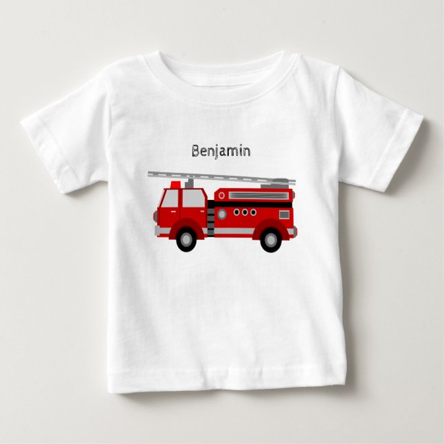 Camiseta del bebé con el coche de bomberos y el (Anverso)