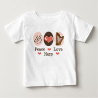 Camiseta del bebé de la arpa del amor de la paz