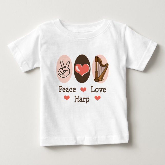 Camiseta del bebé de la arpa del amor de la paz (Anverso)