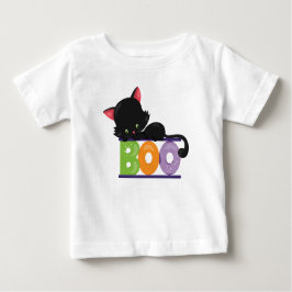 Camiseta del bebé del abucheo del gato negro
