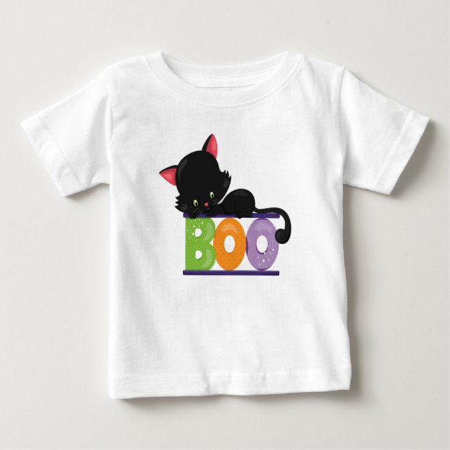 Camiseta del bebé del abucheo del gato negro (Anverso)