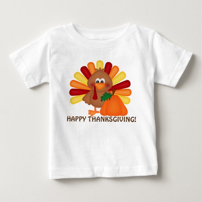 Camiseta del bebé del pavo y de la calabaza de la (Anverso)