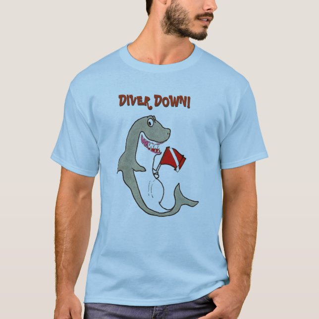 Camiseta Del buceador tiburón gordo del dibujo animado (Anverso)
