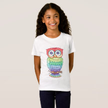 Camiseta del búho del arco iris de los chicas
