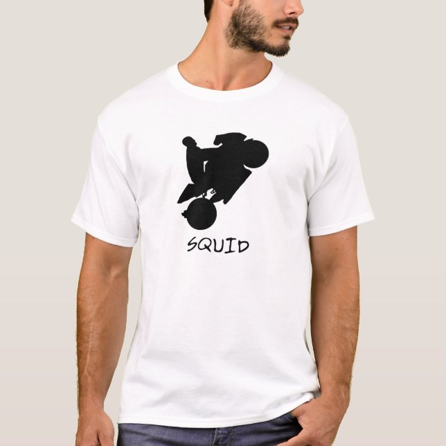 Camiseta del calamar de la silueta del Wheelie (Anverso)
