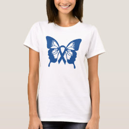 Camiseta del cáncer de colon con la mariposa y la