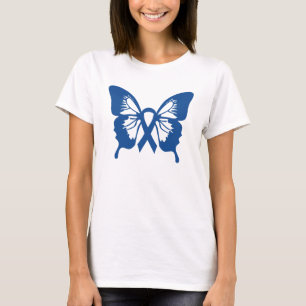 Camiseta del cáncer de colon con la mariposa y la