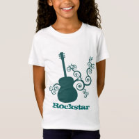 Camiseta del Chica de guitarra Rockstar, Verde azu