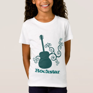Camiseta del Chica de guitarra Rockstar, Verde azu