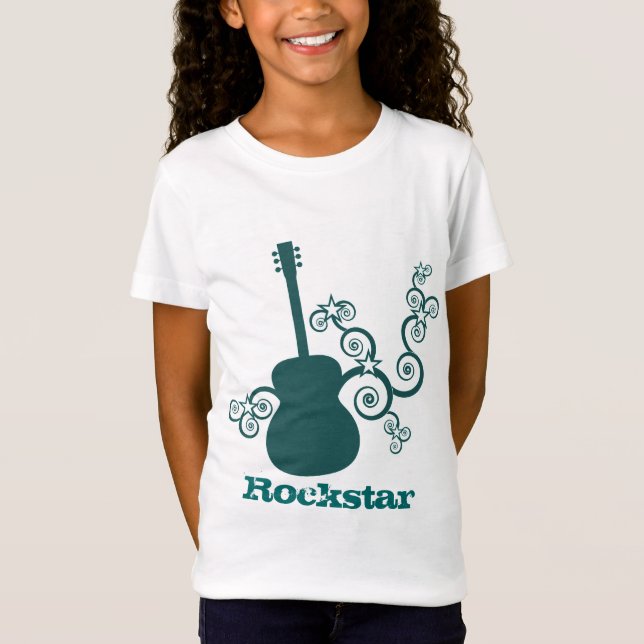 Camiseta del Chica de guitarra Rockstar, Verde azu (Anverso)