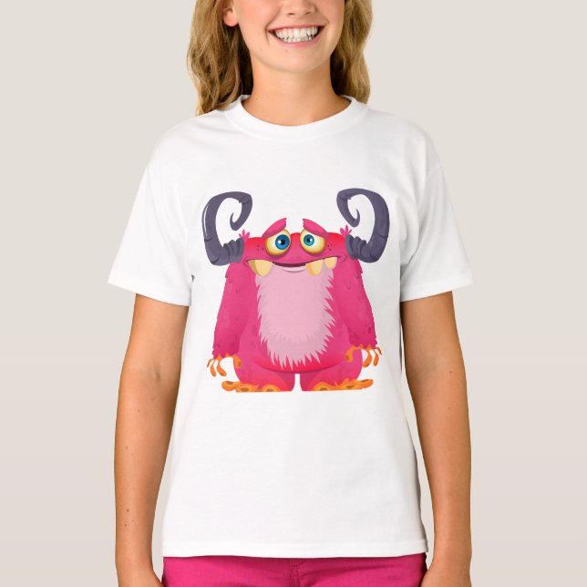 Camiseta del Chica de Monstruo Rosa personalizado (Anverso)