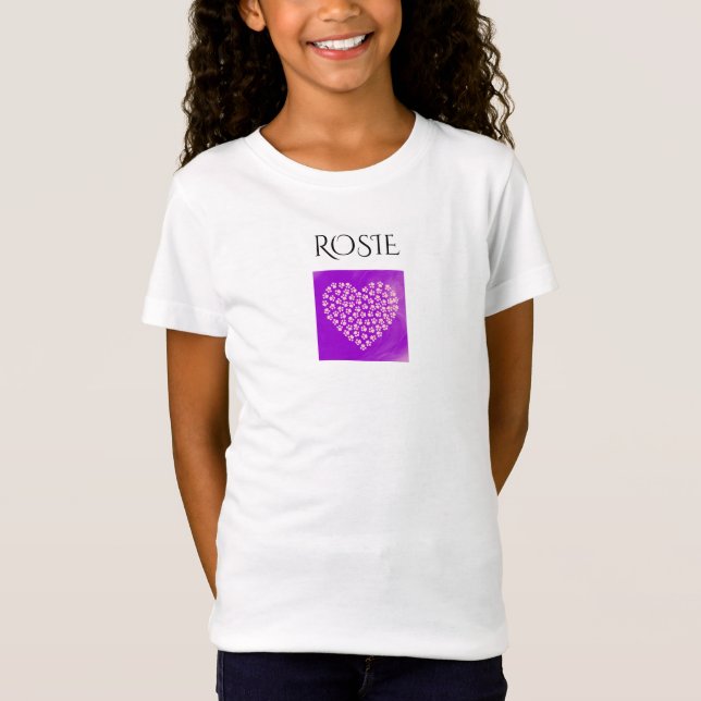 Camiseta del chica del corazón púrpura, nombre per (Anverso)