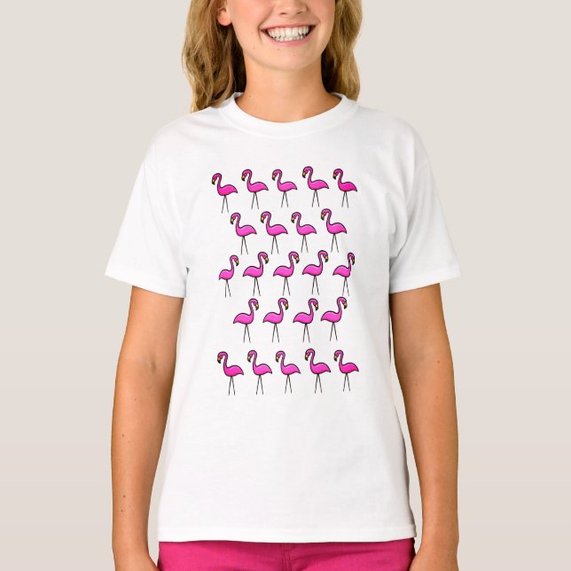 Camiseta del Chica del patrón Flamingo de jardín r (Anverso)