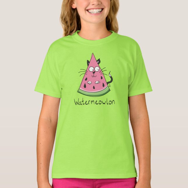 Camiseta del Chica Funny del gato Watermelon (Anverso)