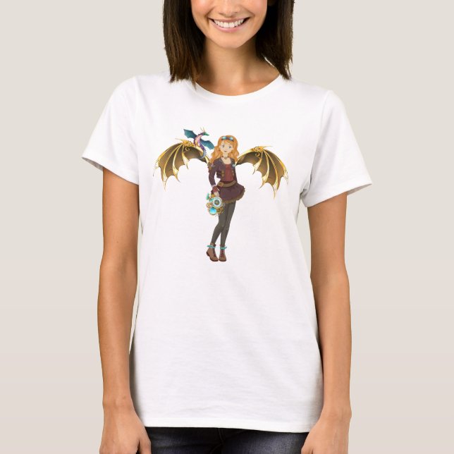 Camiseta del Chica Steampunk Dragon con Cabecera R (Anverso)