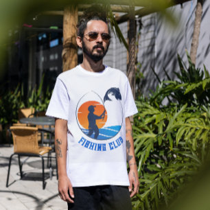 Camiseta del club de pesca Minimalista azul naranj