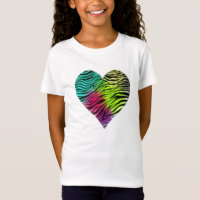 Camiseta del corazón de la cebra del arco iris