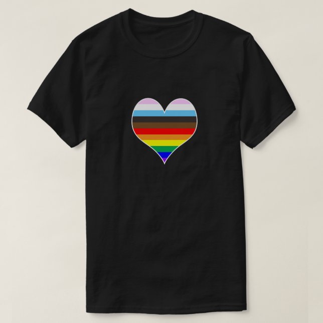 Camiseta del corazón del arcoiris (oscura) (Diseño del anverso)
