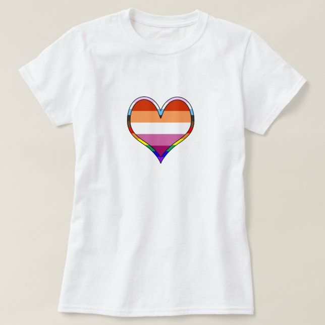 Camiseta del corazón del orgullo lésbico (Diseño del anverso)