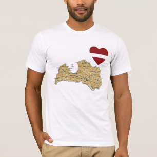 Camiseta del corazón y mapa de la bandera de Leton