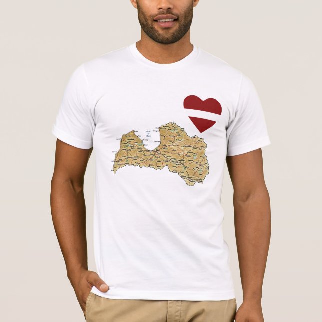 Camiseta del corazón y mapa de la bandera de Leton (Anverso)