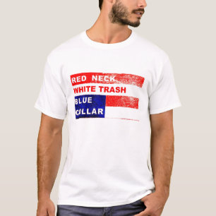 Camiseta del cuello azul de la basura blanca del