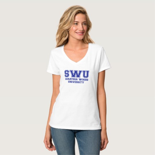 Camiseta del cuello en v del logotipo de las