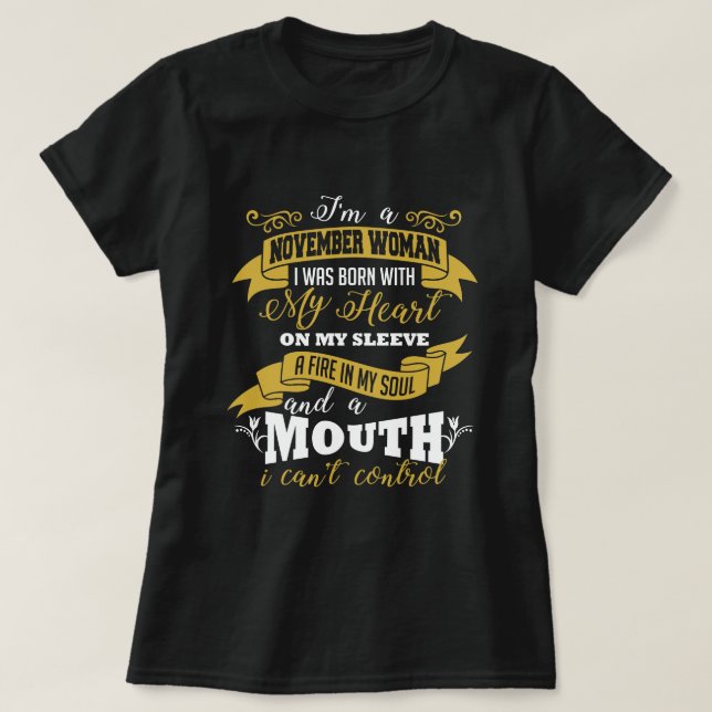 Camiseta del cumpleaños de la mujer de noviembre (Diseño del anverso)