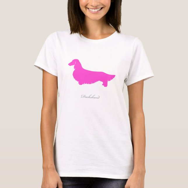Camiseta del Dachshund (versión larga rosada del (Anverso)