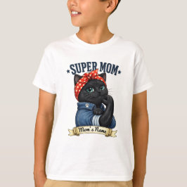 Camiseta del Día de la Madre Super Mamá Gato Negro