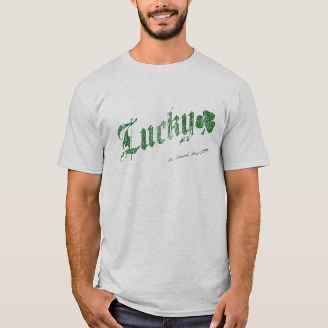 Camiseta del día de St Patrick afortunado - letras (Anverso)