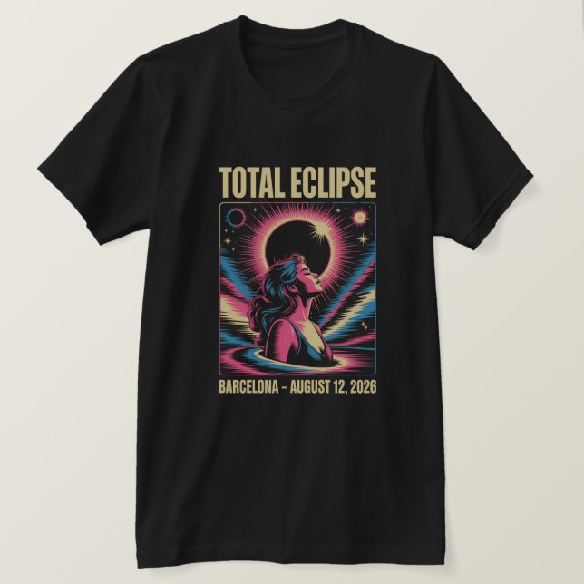 Camiseta del Eclipse Solar de Barcelona 2026 (Anverso del diseño)