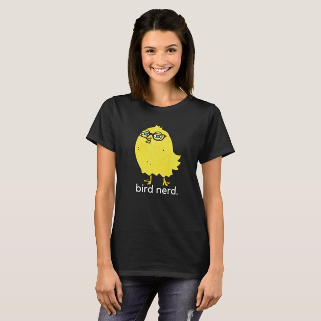 Camiseta del empollón del pájaro (oscura) (Anverso completo)